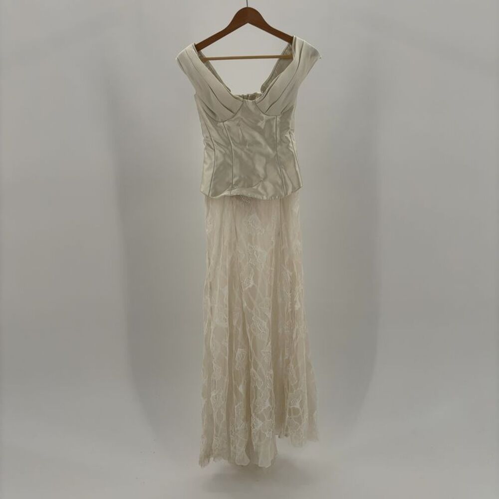Sandra Mansour Cream Lace Maxi Dress